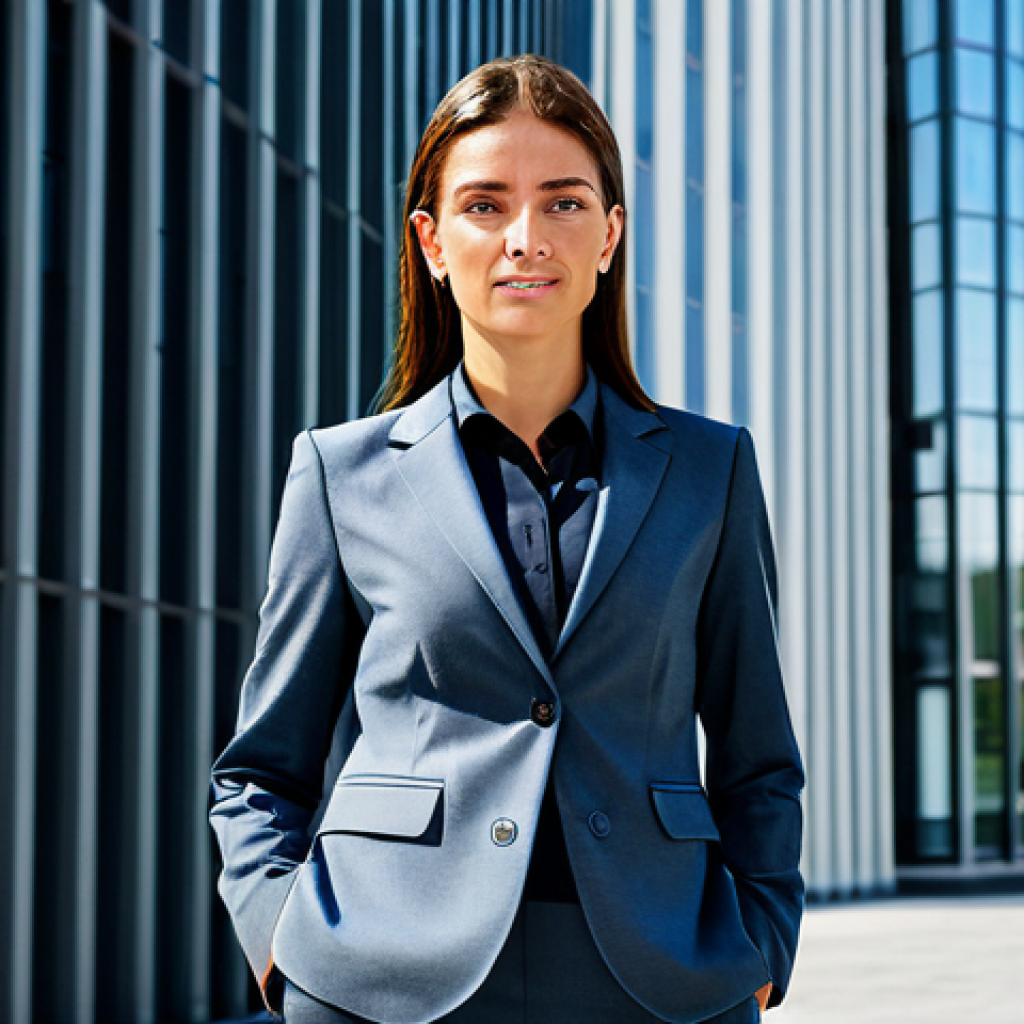 Transformer 아키텍처의 성능 분석 - "A professional businesswoman in a modest business suit, standing in front of a modern office buildi...