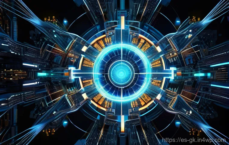 Transformer 아키텍처의 시각화 도구 - A vibrant, abstract, and highly detailed digital art rendering of a complex AI Transformer model. Th...