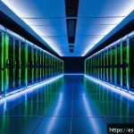 Home 18 Transformer 모델의 배포 전략 - A high-tech data center room featuring rows of NVIDIA A100 GPUs and TPU accelerators glowing with bl...